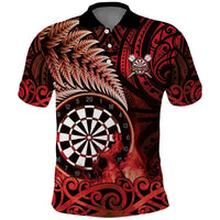 Personalised New Zealand Darts Polo Shirt Maori Koru Dartboard Red Flame