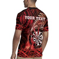 Personalised New Zealand Darts Rugby Jersey Maori Koru Dartboard Red Flame