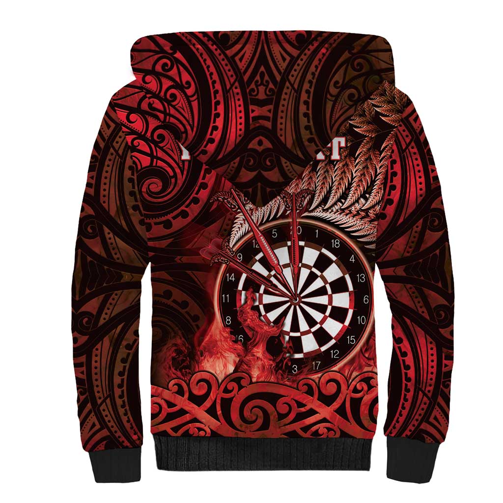 Personalised New Zealand Darts Sherpa Hoodie Maori Koru Dartboard Red Flame