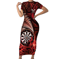Personalised New Zealand Darts Short Sleeve Bodycon Dress Maori Koru Dartboard Red Flame