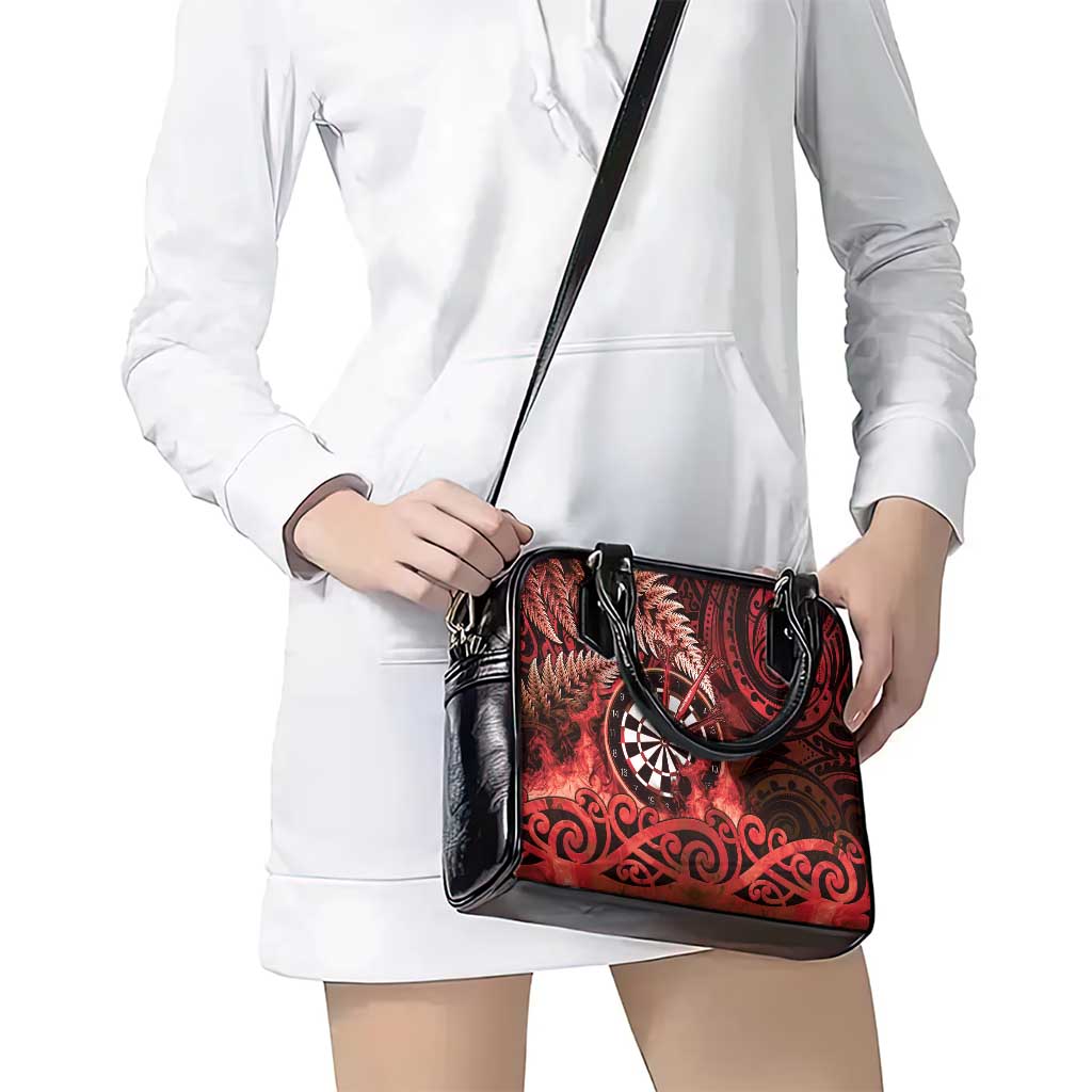 New Zealand Darts Shoulder Handbag Maori Koru Dartboard Red Flame