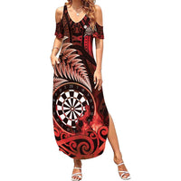 Personalised New Zealand Darts Summer Maxi Dress Maori Koru Dartboard Red Flame