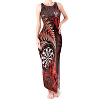 Personalised New Zealand Darts Tank Maxi Dress Maori Koru Dartboard Red Flame