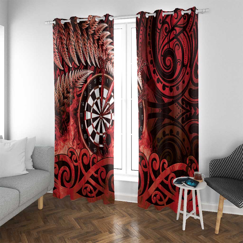 New Zealand Darts Window Curtain Maori Koru Dartboard Red Flame