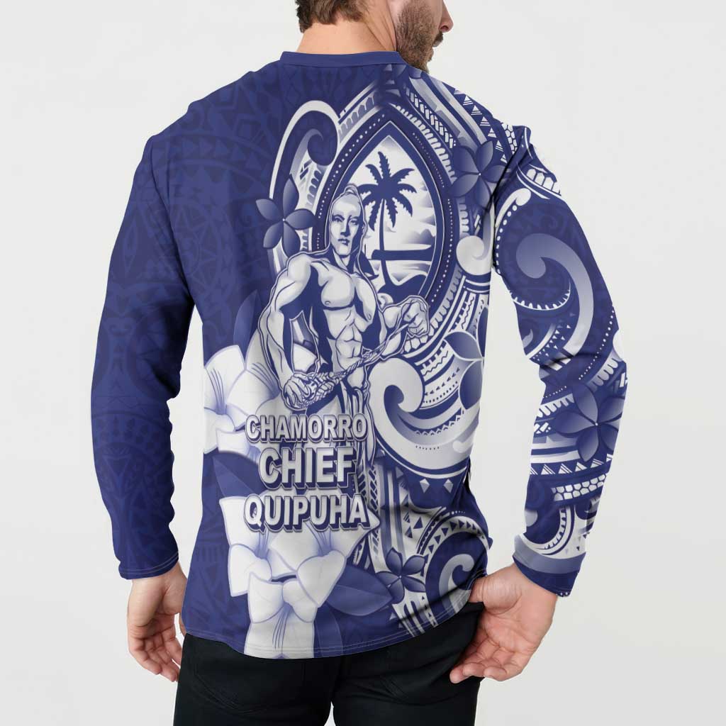 Guam Chief Quipuha Button Sweatshirt Polynesian Pattern With Guasali Flowers