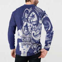 Guam Chief Quipuha Button Sweatshirt Polynesian Pattern With Guasali Flowers
