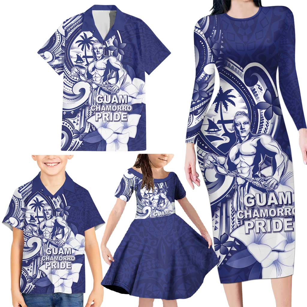 Guam Chief Quipuha Family Matching Long Sleeve Bodycon Dress and Hawaiian Shirt Polynesian Pattern With Guasali Flowers LT05 - Polynesian Pride