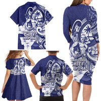 Guam Chief Quipuha Family Matching Long Sleeve Bodycon Dress and Hawaiian Shirt Polynesian Pattern With Guasali Flowers LT05 - Polynesian Pride