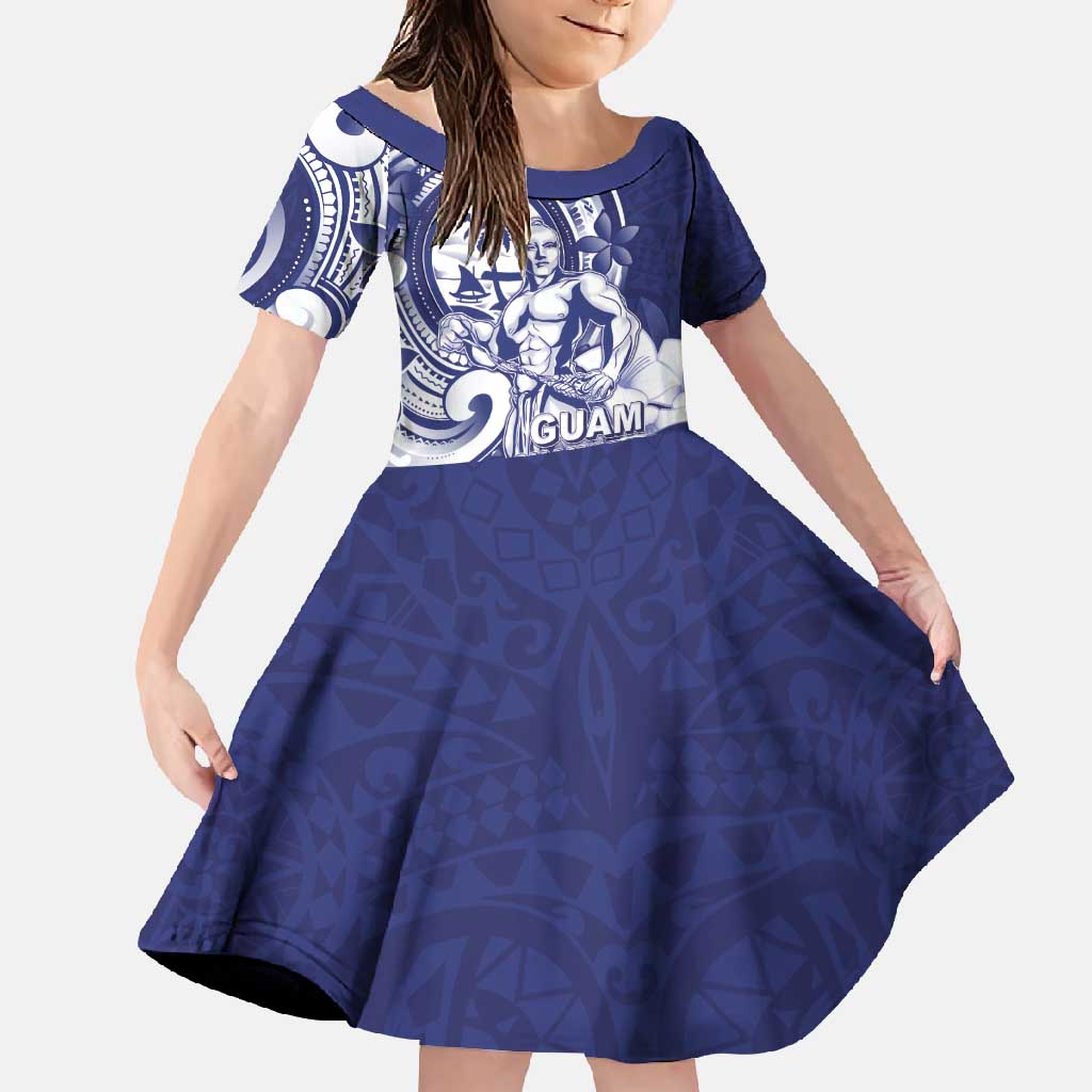 Guam Chief Quipuha Family Matching Mermaid Dress and Hawaiian Shirt Polynesian Pattern With Guasali Flowers LT05 Daughter's Dress Navy - Polynesian Pride