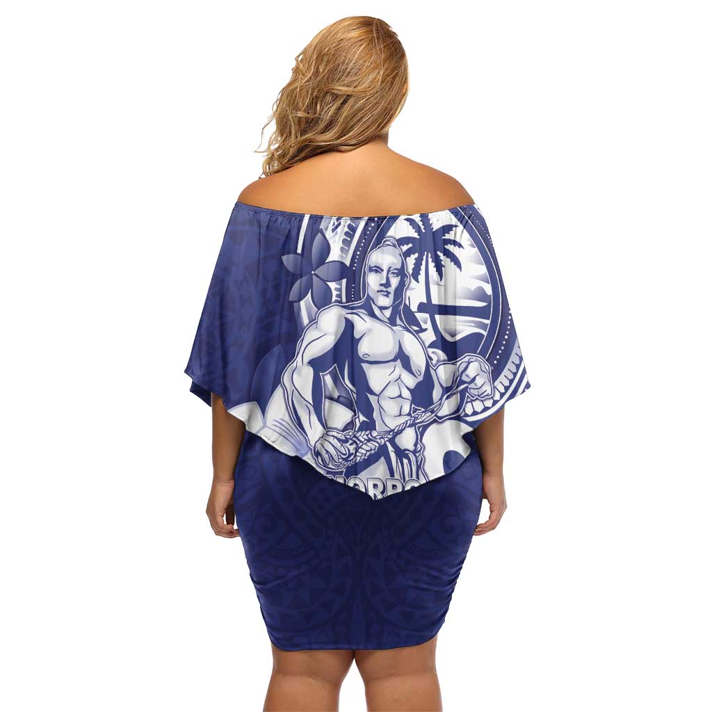 Guam Chief Quipuha Family Matching Off Shoulder Short Dress and Hawaiian Shirt Polynesian Pattern With Guasali Flowers