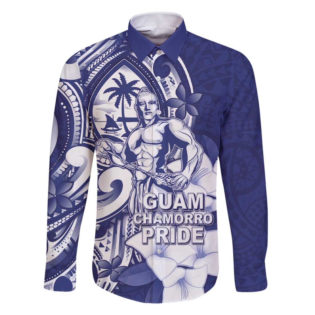 Guam Chief Quipuha Family Matching Short Sleeve Bodycon Dress and Hawaiian Shirt Polynesian Pattern With Guasali Flowers LT05 Dad's Shirt - Long Sleeve Navy - Polynesian Pride
