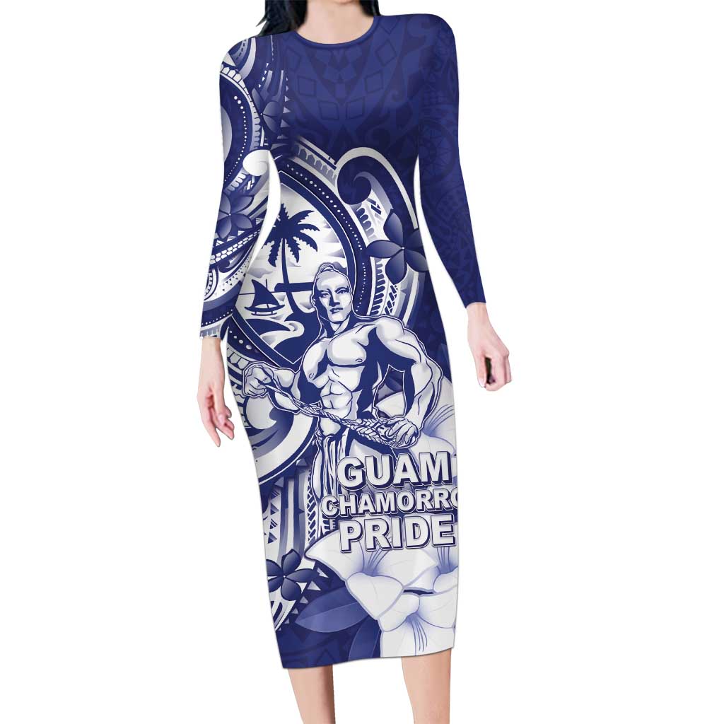 Guam Chief Quipuha Long Sleeve Bodycon Dress Polynesian Pattern With Guasali Flowers