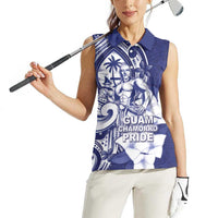 Guam Chief Quipuha Women Sleeveless Polo Shirt Polynesian Pattern With Guasali Flowers