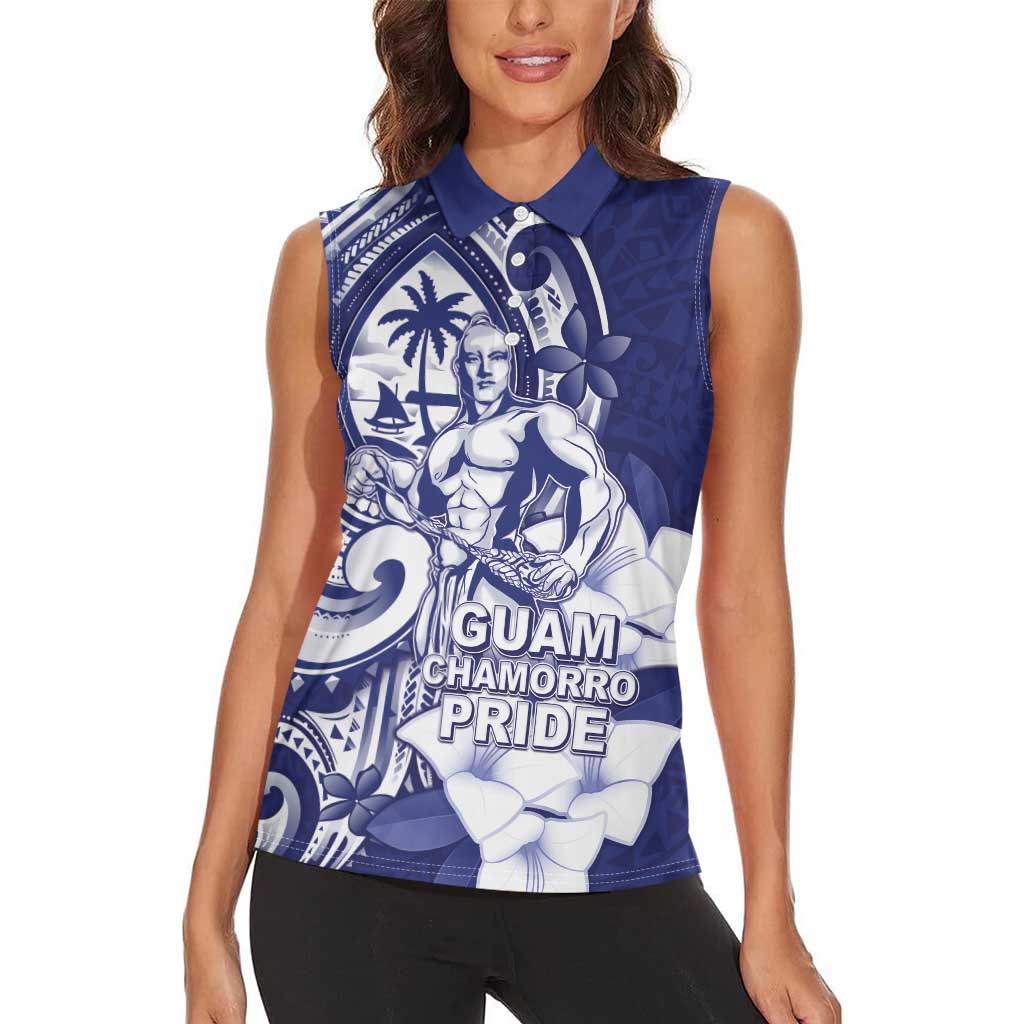 Guam Chief Quipuha Women Sleeveless Polo Shirt Polynesian Pattern With Guasali Flowers