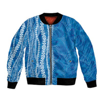 Hawaii Prince Kuhio Bomber Jacket Blue Hawaiian Lau Maia With Leis