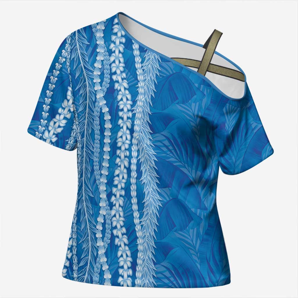 Hawaii Prince Kuhio Cross Shoulder Shirt Blue Hawaiian Lau Maia With Leis