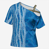 Hawaii Prince Kuhio Cross Shoulder Shirt Blue Hawaiian Lau Maia With Leis