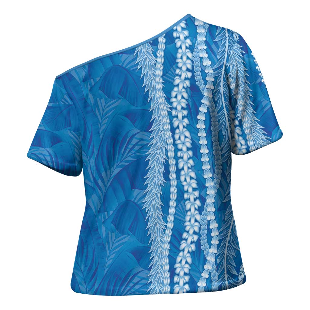 Hawaii Prince Kuhio Cross Shoulder Shirt Blue Hawaiian Lau Maia With Leis