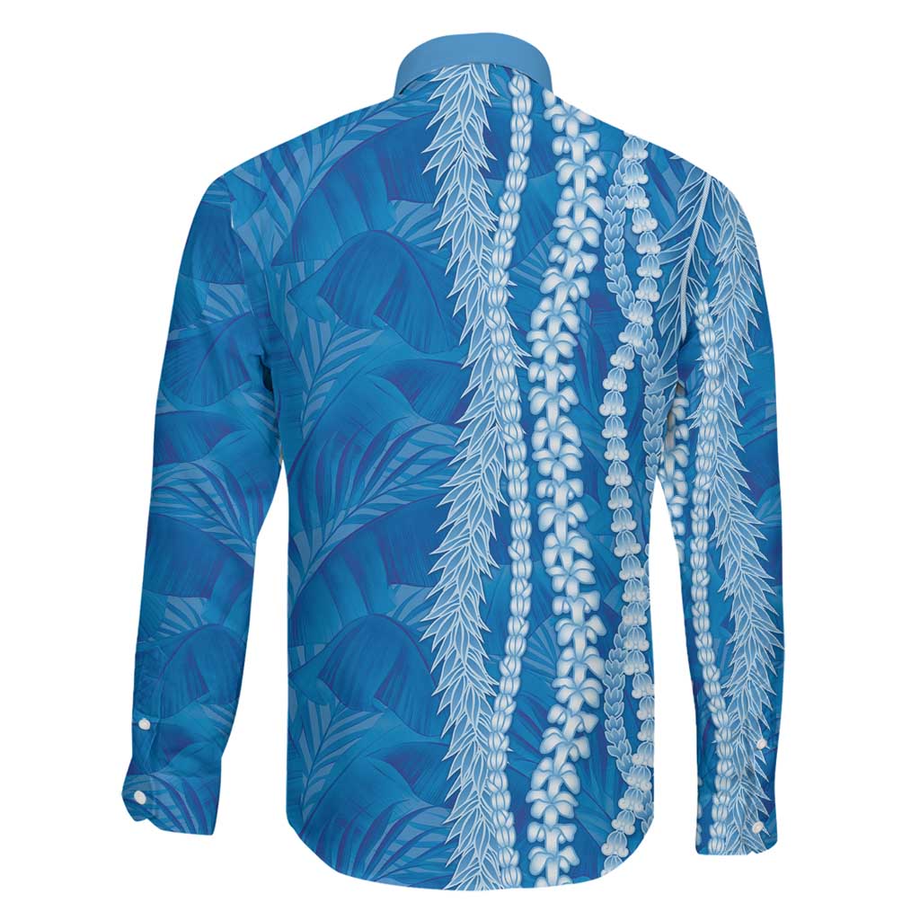 Hawaii Prince Kuhio Family Matching Long Sleeve Bodycon Dress and Hawaiian Shirt Blue Hawaiian Lau Maia With Leis LT05 - Polynesian Pride