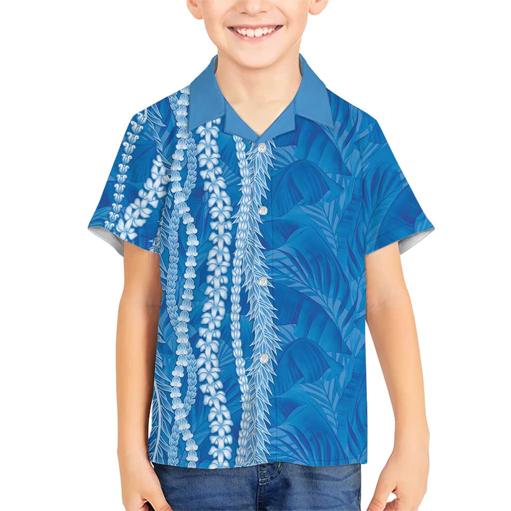 Hawaii Prince Kuhio Family Matching Long Sleeve Bodycon Dress and Hawaiian Shirt Blue Hawaiian Lau Maia With Leis LT05 Son's Shirt Blue - Polynesian Pride