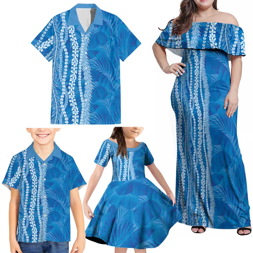 Hawaii Prince Kuhio Family Matching Off Shoulder Maxi Dress and Hawaiian Shirt Blue Hawaiian Lau Maia With Leis LT05 - Polynesian Pride