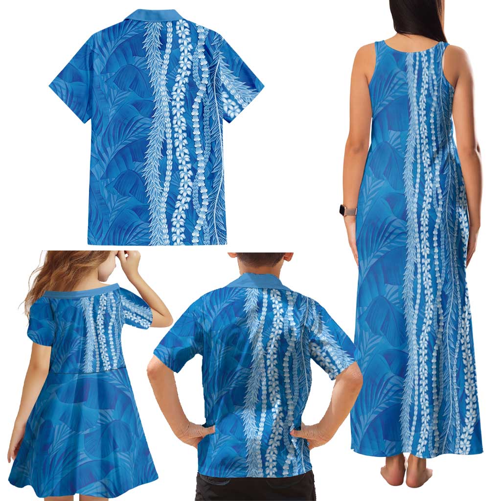 Hawaii Prince Kuhio Family Matching Tank Maxi Dress and Hawaiian Shirt Blue Hawaiian Lau Maia With Leis LT05 - Polynesian Pride