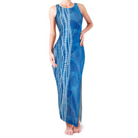 Hawaii Prince Kuhio Family Matching Tank Maxi Dress and Hawaiian Shirt Blue Hawaiian Lau Maia With Leis LT05 Mom's Dress Blue - Polynesian Pride