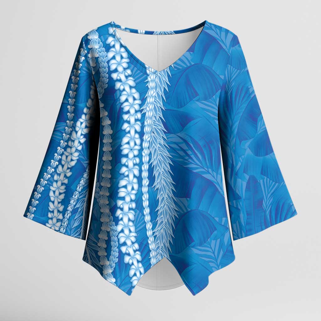 Hawaii Prince Kuhio Kimono Sleeve Blouse Blue Hawaiian Lau Maia With Leis