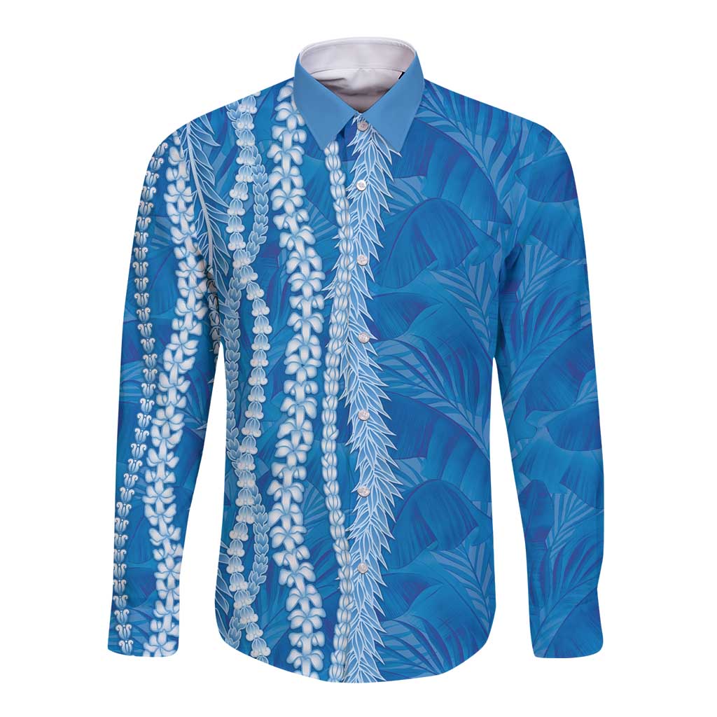 Hawaii Prince Kuhio Long Sleeve Button Shirt Blue Hawaiian Lau Maia With Leis