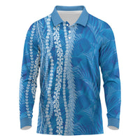 Hawaii Prince Kuhio Long Sleeve Polo Shirt Blue Hawaiian Lau Maia With Leis