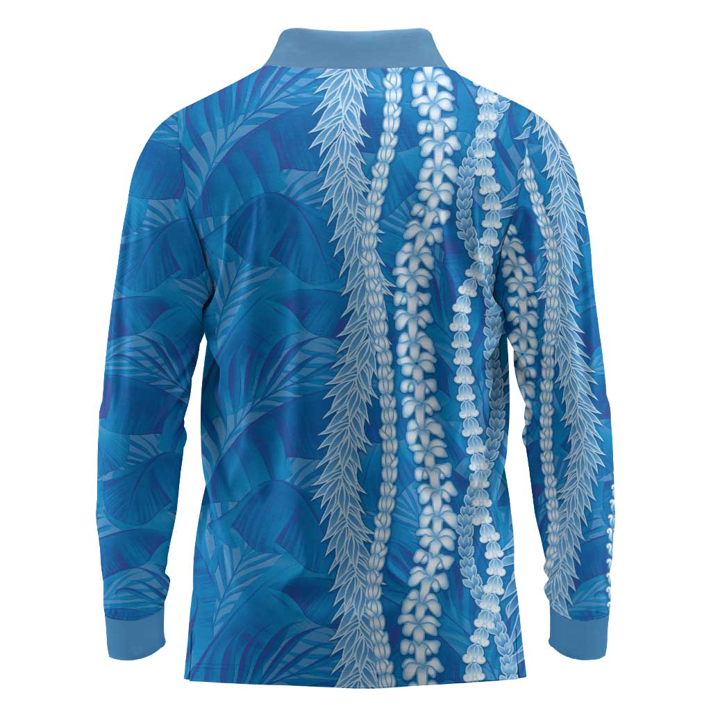 Hawaii Prince Kuhio Long Sleeve Polo Shirt Blue Hawaiian Lau Maia With Leis