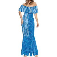 Hawaii Prince Kuhio Mermaid Dress Blue Hawaiian Lau Maia With Leis
