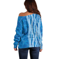 Hawaii Prince Kuhio Off Shoulder Sweater Blue Hawaiian Lau Maia With Leis