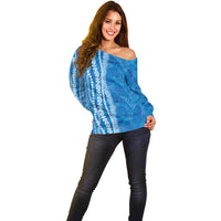 Hawaii Prince Kuhio Off Shoulder Sweater Blue Hawaiian Lau Maia With Leis
