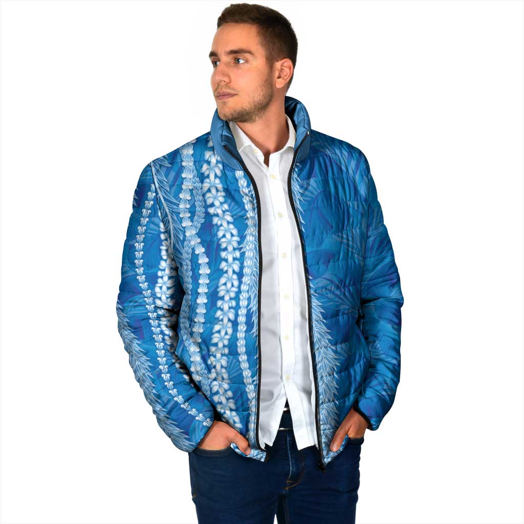 Hawaii Prince Kuhio Padded Jacket Blue Hawaiian Lau Maia With Leis
