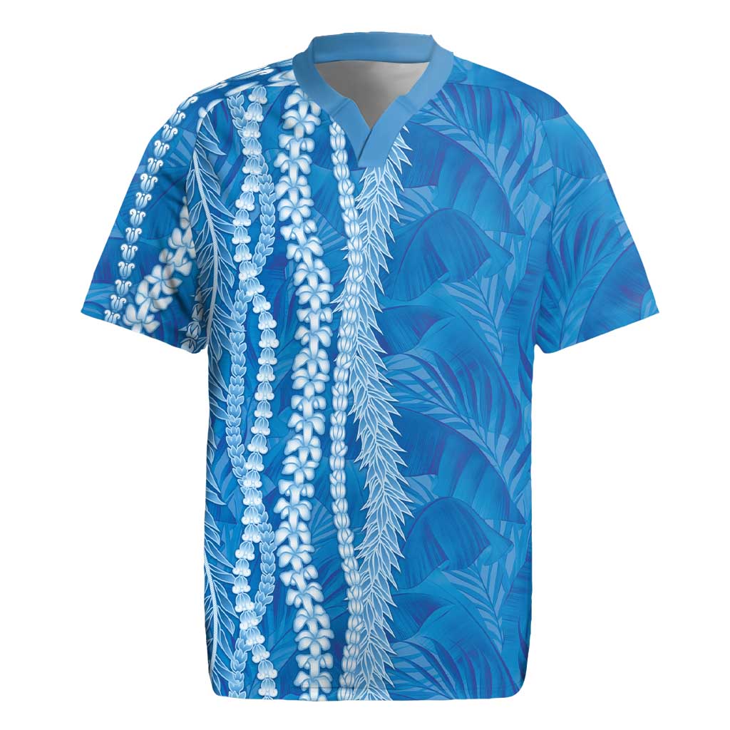 Hawaii Prince Kuhio Rugby Jersey Blue Hawaiian Lau Maia With Leis