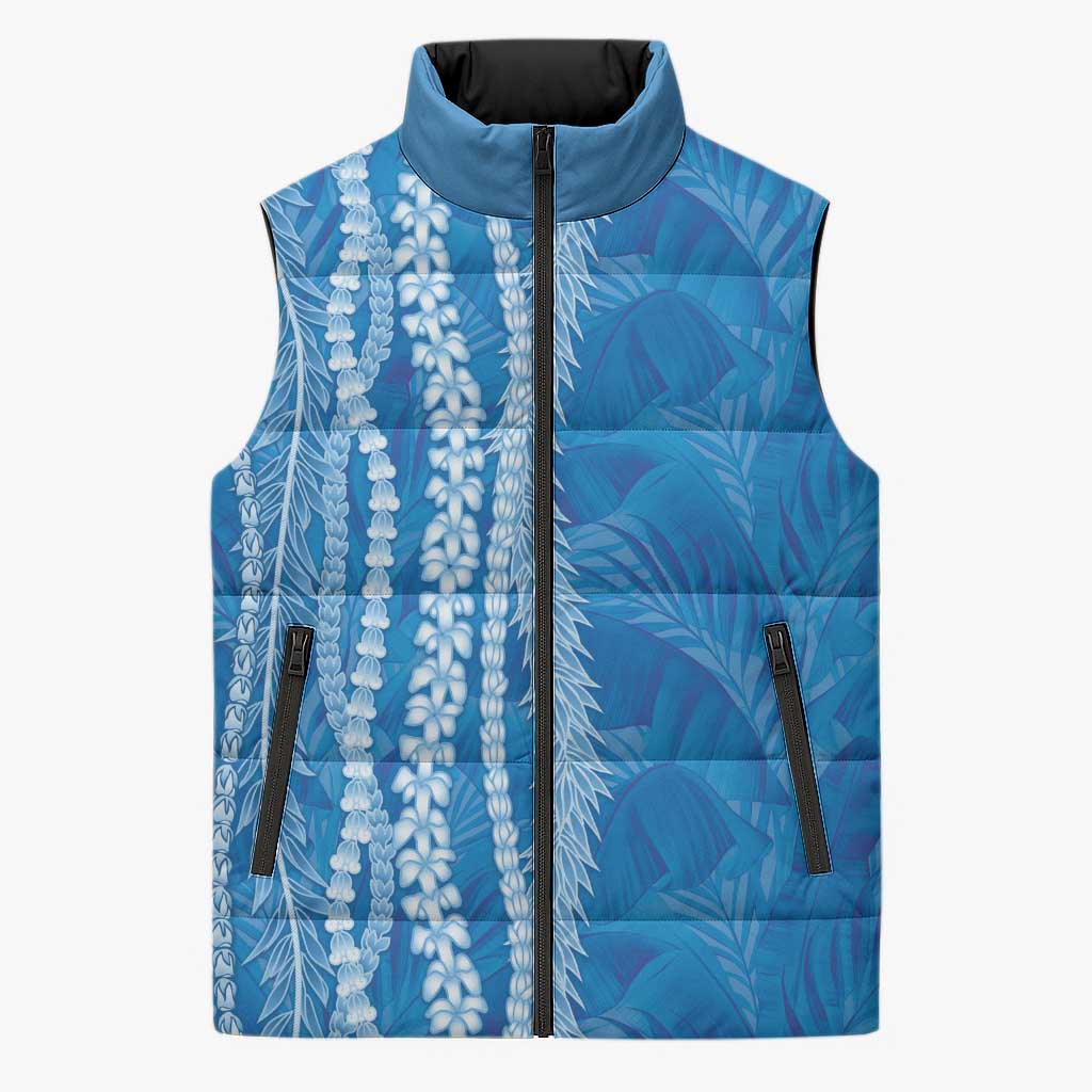 Hawaii Prince Kuhio Sleeveless Puffer Jacket Blue Hawaiian Lau Maia With Leis