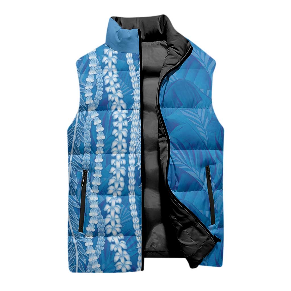 Hawaii Prince Kuhio Sleeveless Puffer Jacket Blue Hawaiian Lau Maia With Leis