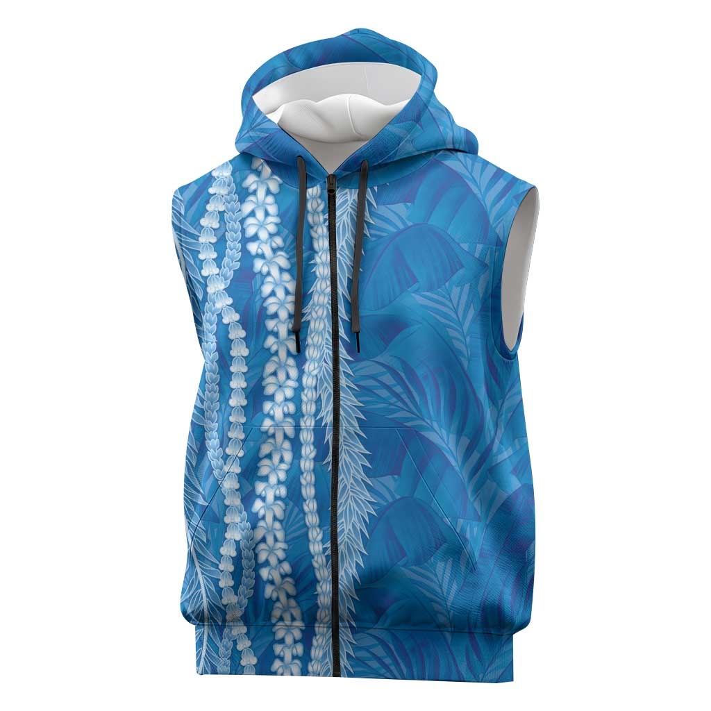 Hawaii Prince Kuhio Sleeveless Zip Hoodie Blue Hawaiian Lau Maia With Leis