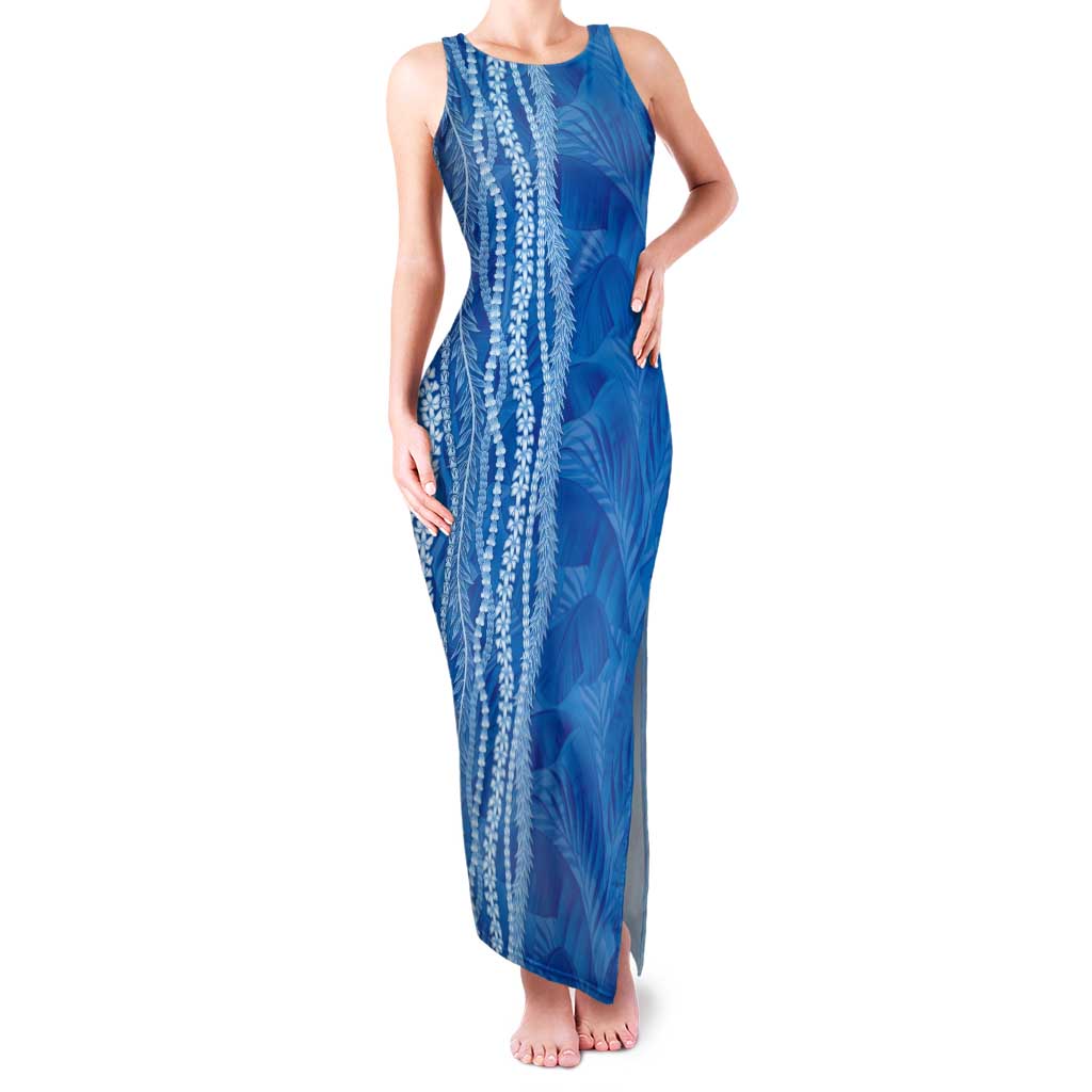 Hawaii Prince Kuhio Tank Maxi Dress Blue Hawaiian Lau Maia With Leis