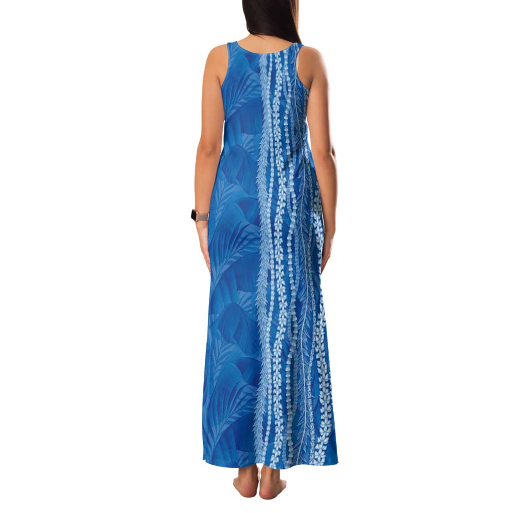 Hawaii Prince Kuhio Tank Maxi Dress Blue Hawaiian Lau Maia With Leis