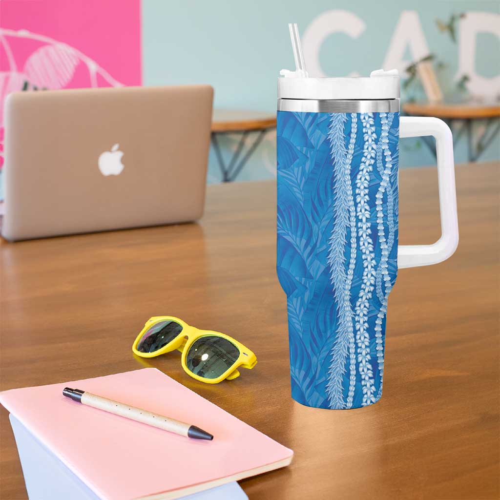 Hawaii Prince Kuhio Tumbler With Handle Blue Hawaiian Lau Maia With Leis