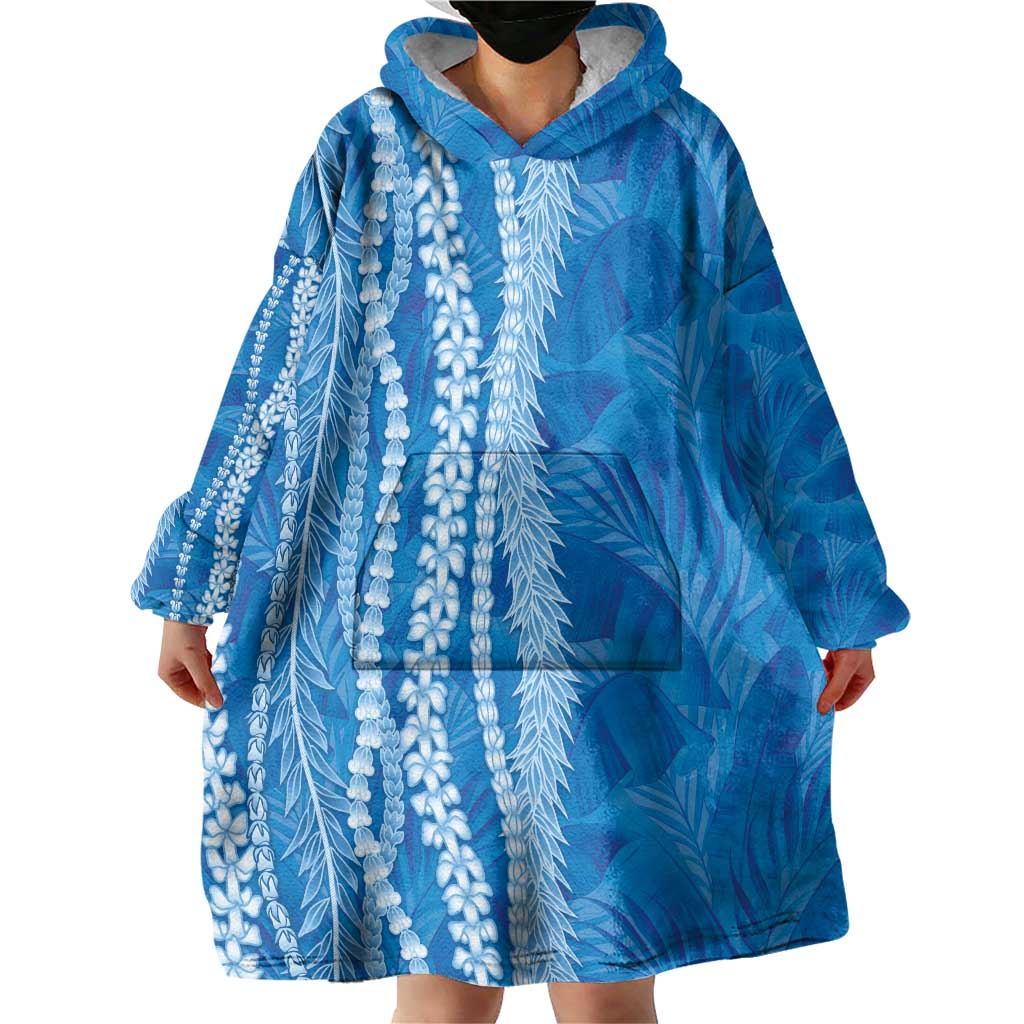 Hawaii Prince Kuhio Wearable Blanket Hoodie Blue Hawaiian Lau Maia With Leis