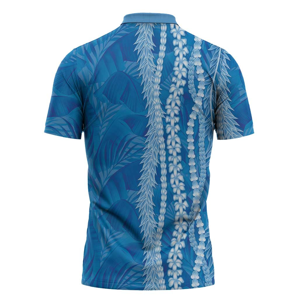 Hawaii Prince Kuhio Zipper Polo Shirt Blue Hawaiian Lau Maia With Leis