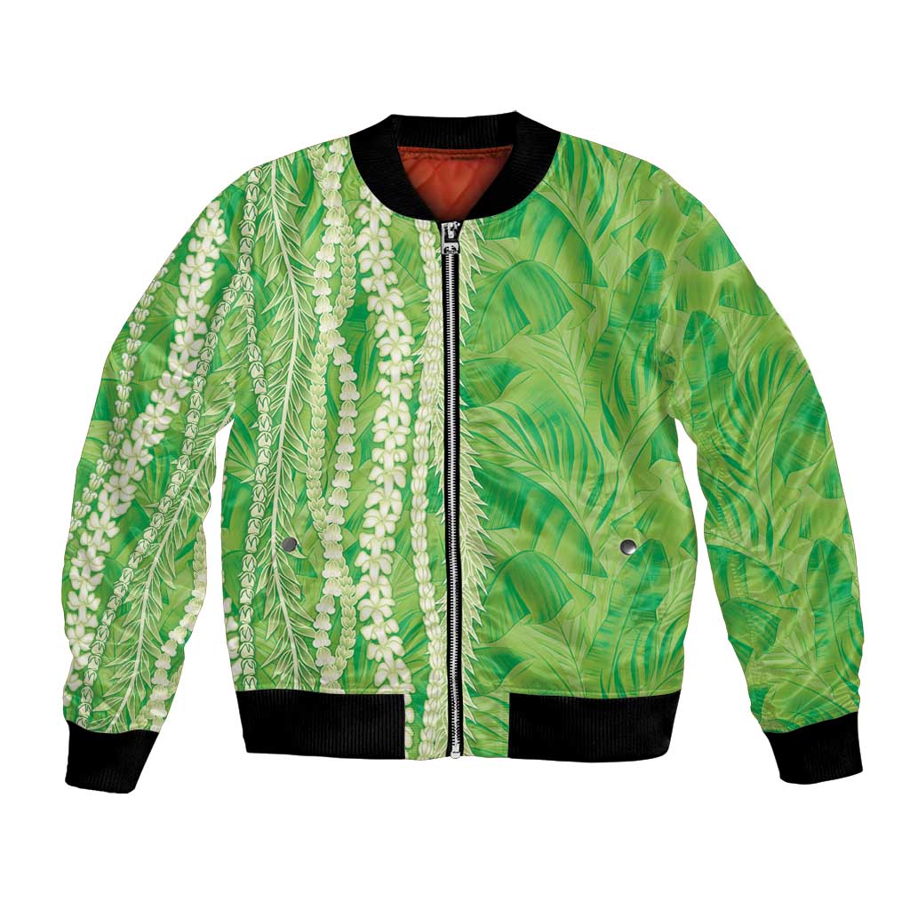 Hawaii Prince Kuhio Bomber Jacket Lime Green Hawaiian Lau Maia With Leis