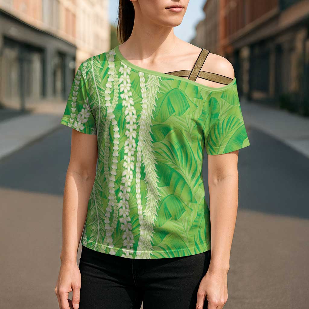 Hawaii Prince Kuhio Cross Shoulder Shirt Lime Green Hawaiian Lau Maia With Leis