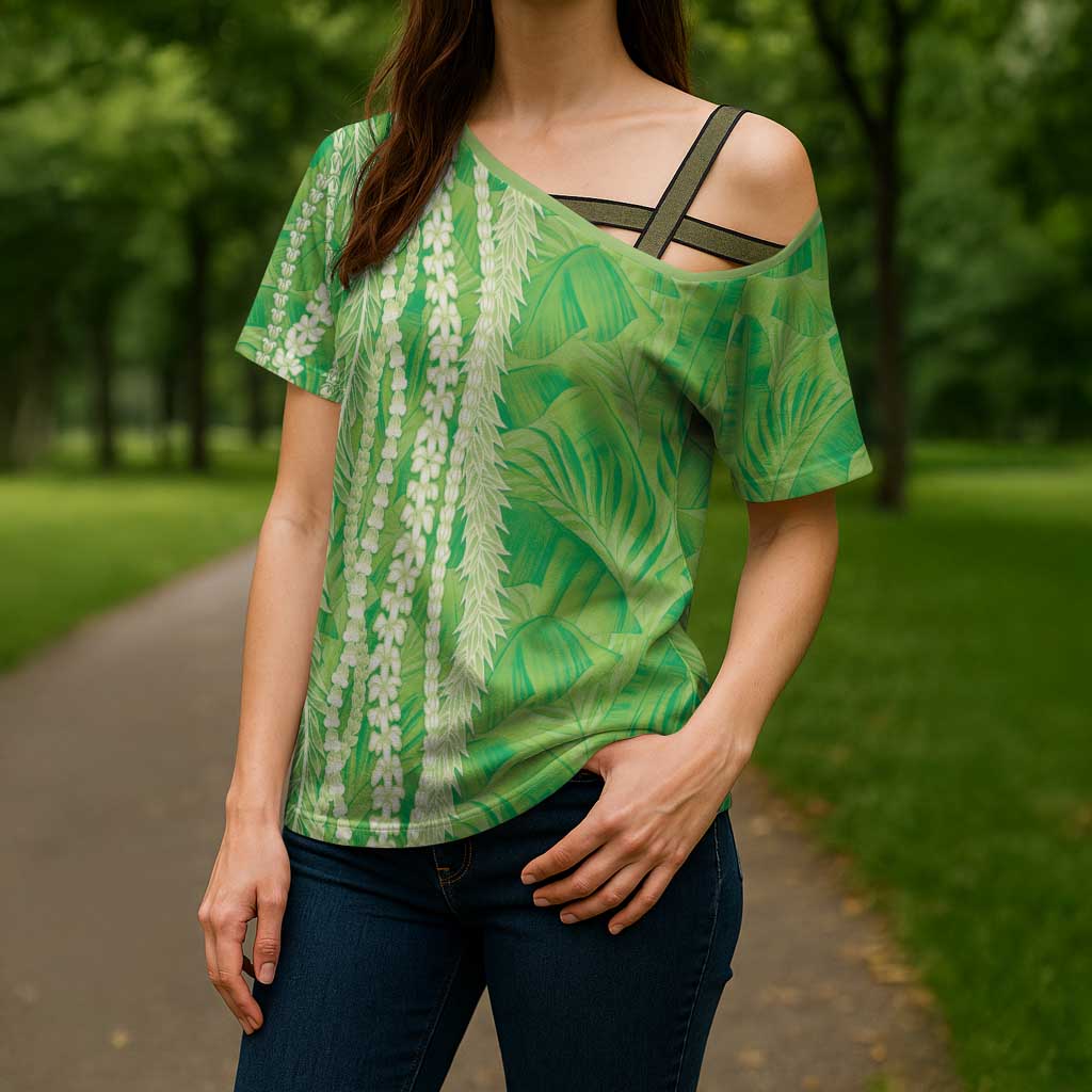 Hawaii Prince Kuhio Cross Shoulder Shirt Lime Green Hawaiian Lau Maia With Leis