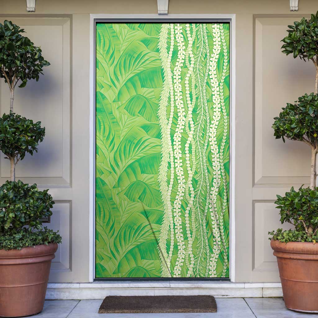 Hawaii Prince Kuhio Door Cover Lime Green Hawaiian Lau Maia With Leis
