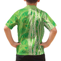 Hawaii Prince Kuhio Family Matching Long Sleeve Bodycon Dress and Hawaiian Shirt Lime Green Hawaiian Lau Maia With Leis LT05 - Polynesian Pride