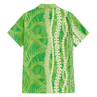 Hawaii Prince Kuhio Family Matching Off Shoulder Maxi Dress and Hawaiian Shirt Lime Green Hawaiian Lau Maia With Leis LT05 - Polynesian Pride